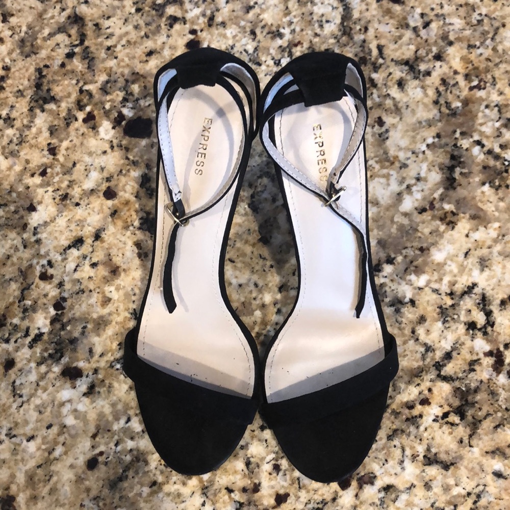 Express Black Seude Ankle Strap Heels